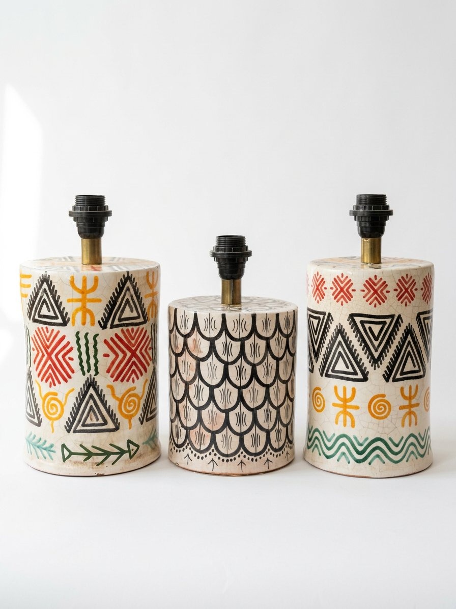 Ensemble de 3 bases de lampes en céramique amazigh