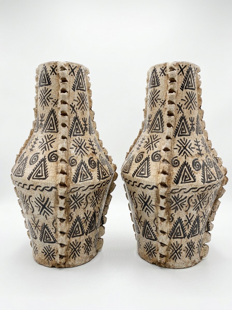 Paire de grands vases craquelés tribaux