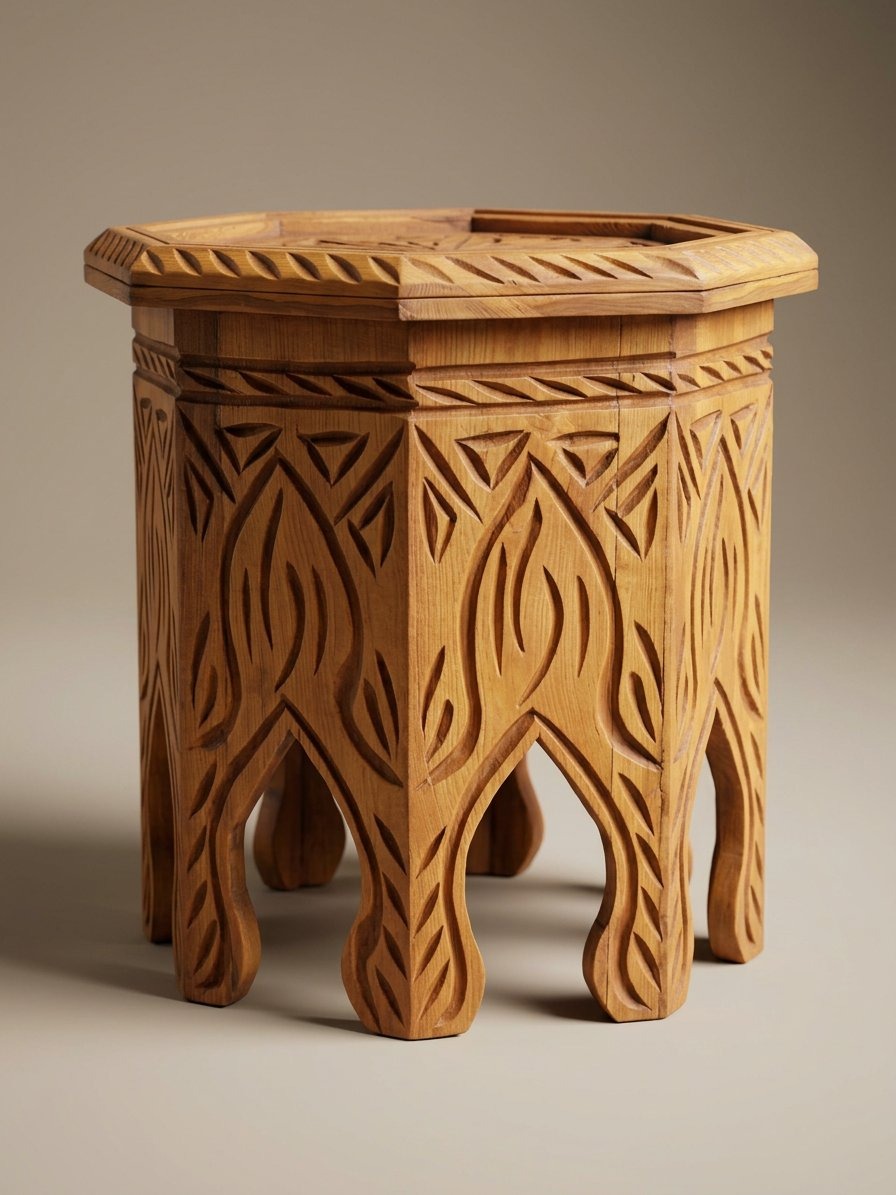 Table d'appoint en cèdre sculpté