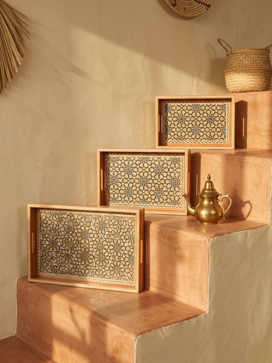 Ensemble de 4 plateaux carrés incrustés